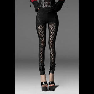 Punk Rave Black Gothic Women's Zebra Print Faux Leather Stretch Leggings